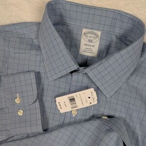 Brooks Brothers Shirt Mens 16 32/33 Blue Check Windowpane Regular LS Non Iron